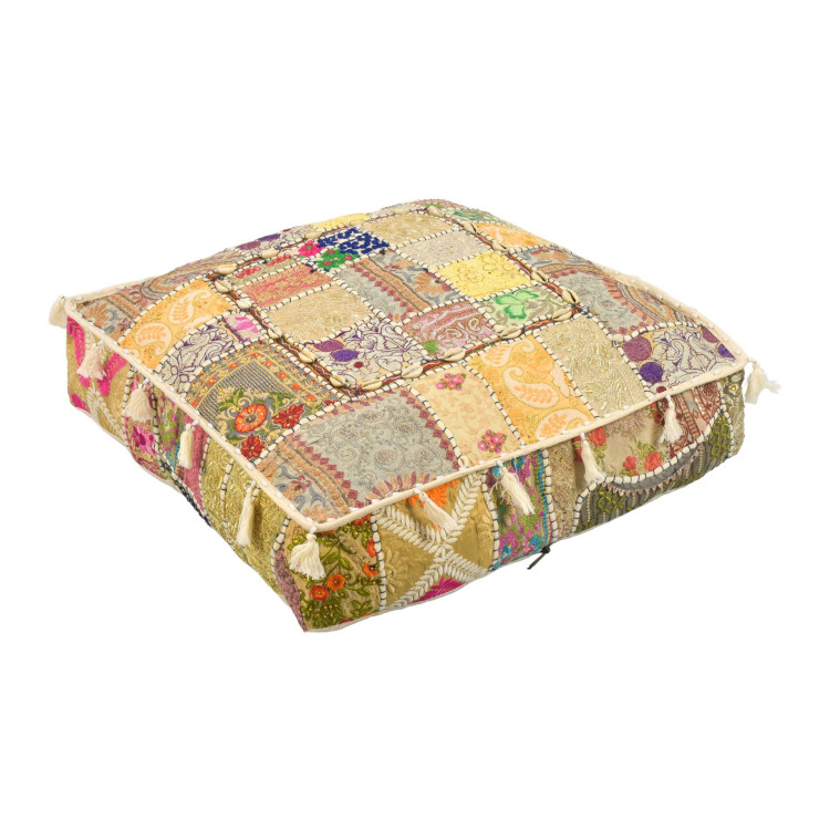Meditační polštář ručně vyšívaný patchwork, s mušličkami, čtverec, 60x60x10cm