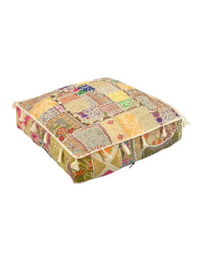 Meditační polštář ručně vyšívaný patchwork, s mušličkami, čtverec, 60x60x10cm
