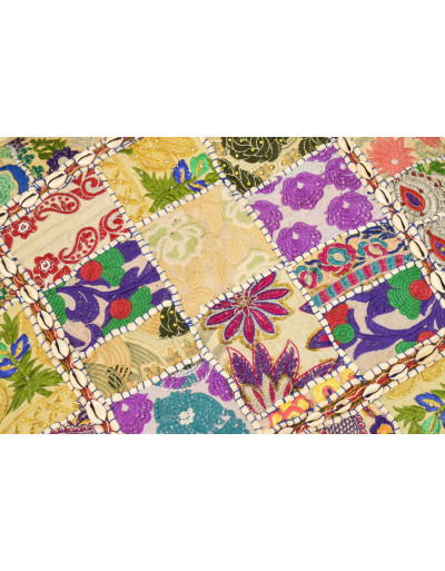 Meditační polštář ručně vyšívaný patchwork, s mušličkami, čtverec, 60x60x10cm