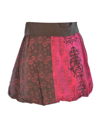 Krátká balonová sukně s potiskem, šedo-růžová, elastický pas