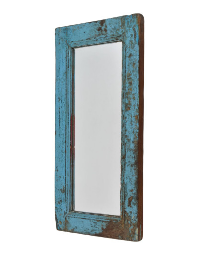Zrcadlo v rámu z teakového dřeva, tyrkysová patina, 22x3x47cm