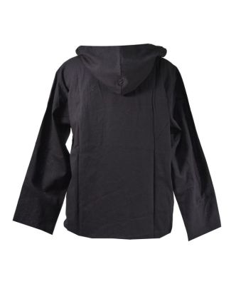 Černá pánská košile-kurta s dlouhým rukávem a kapucou, měkčené provedení