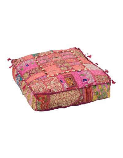 Meditační polštář ručně vyšívaný patchwork, s mušličkami, čtverec, 60x60x10cm