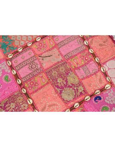 Meditační polštář ručně vyšívaný patchwork, s mušličkami, čtverec, 60x60x10cm