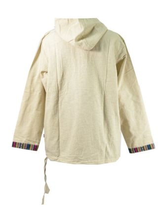 Pánská béžová košile s barevným lemem a kapucou, kapsa na zip