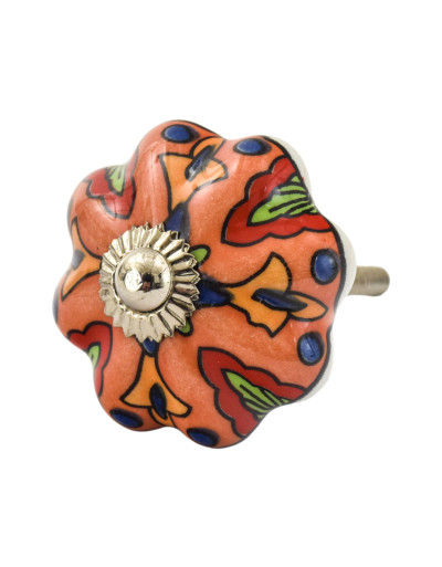 Malovaná porcelánová úchytka na šuplík, bílá, barevná květina
