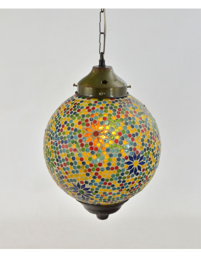 Skleněná mozaiková lampa, multibarevná, průměr 27cm, výška 36cm