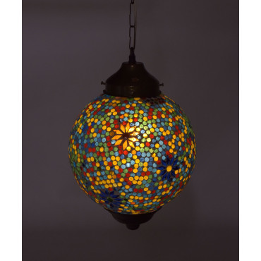 Skleněná mozaiková lampa, multibarevná, průměr 27cm, výška 36cm