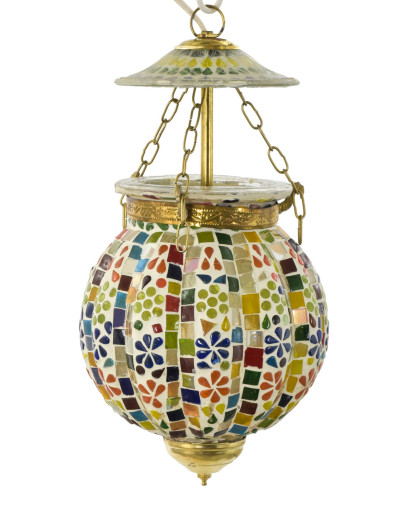 Skleněná mozaiková lampa, multibarevná, 15x15x22cm