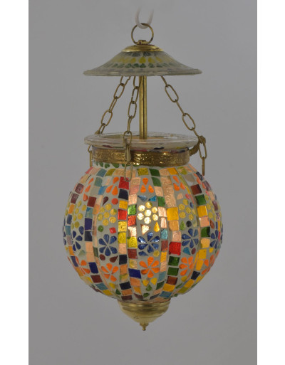 Skleněná mozaiková lampa, multibarevná, 15x15x22cm