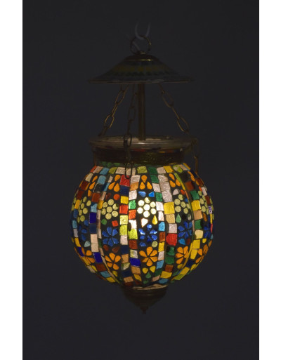 Skleněná mozaiková lampa, multibarevná, 15x15x22cm