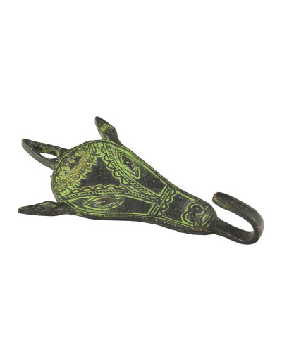 Věšáček kráva, "Tribal Art", zelená patina, mosaz, 15cm