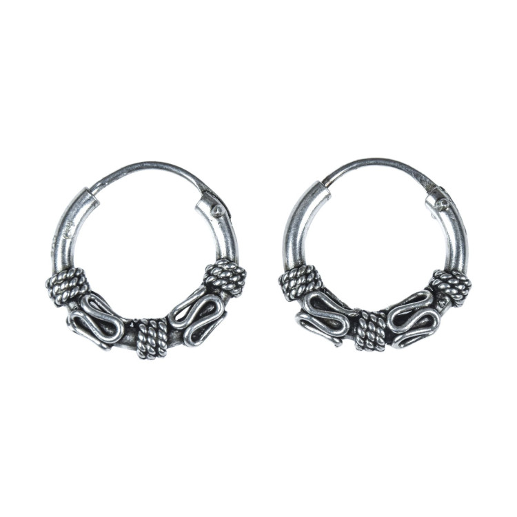 Stříbrné náušnice zdobené kroužky 15mm, AG 925/1000, 2g, Nepál