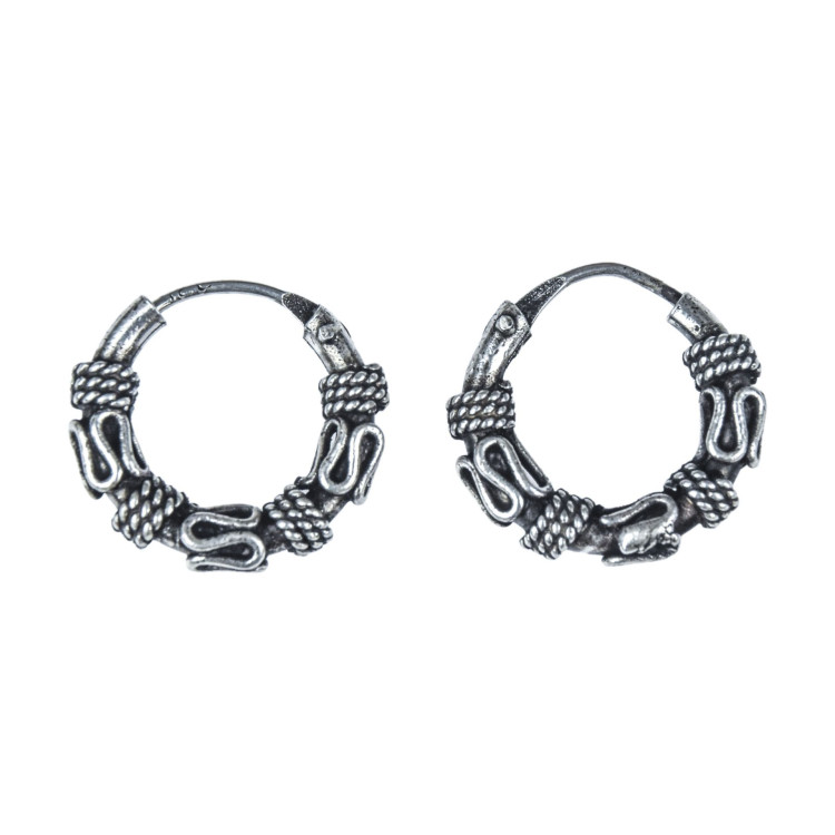 Stříbrné náušnice zdobené kroužky 15mm, AG 925/1000, 3g, Nepál