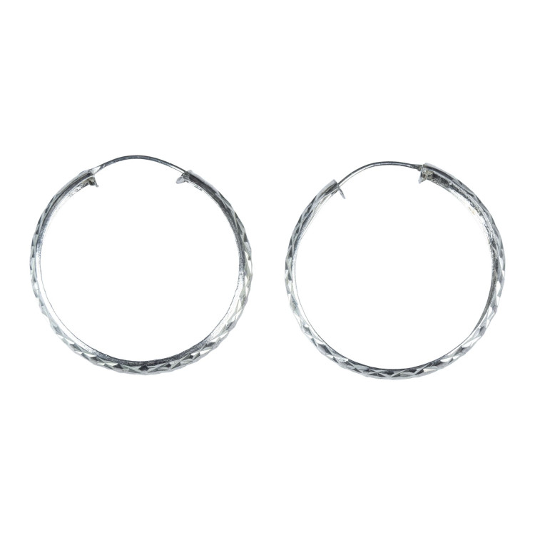 Stříbrné kruhové náušnice zdobené rytím, průměr 40mm, AG 925/1000