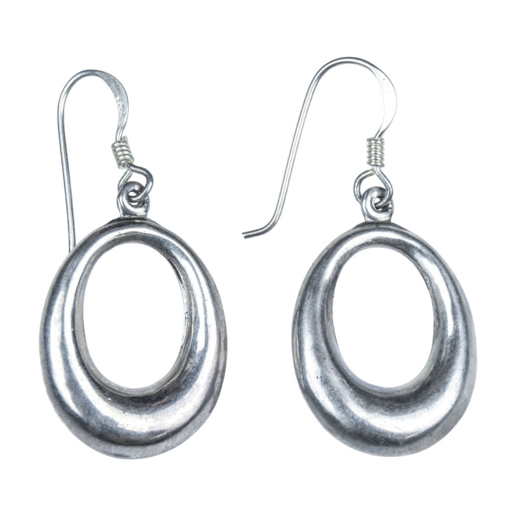 Stříbrné visací náušnice hladké, oválné 20mm, AG 925/1000, 4g, Nepál