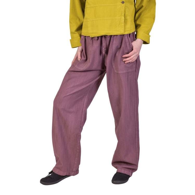 Unisex volné kalhoty bavlněné světle fialové, kapsy, guma a šňůrka v pase