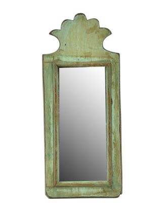 Zrcadlo v rámu z antik dřeva, zelné, 15x34x3cm