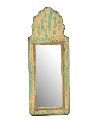 Zrcadlo v rámu z antik dřeva, zelné, 15x39x3cm