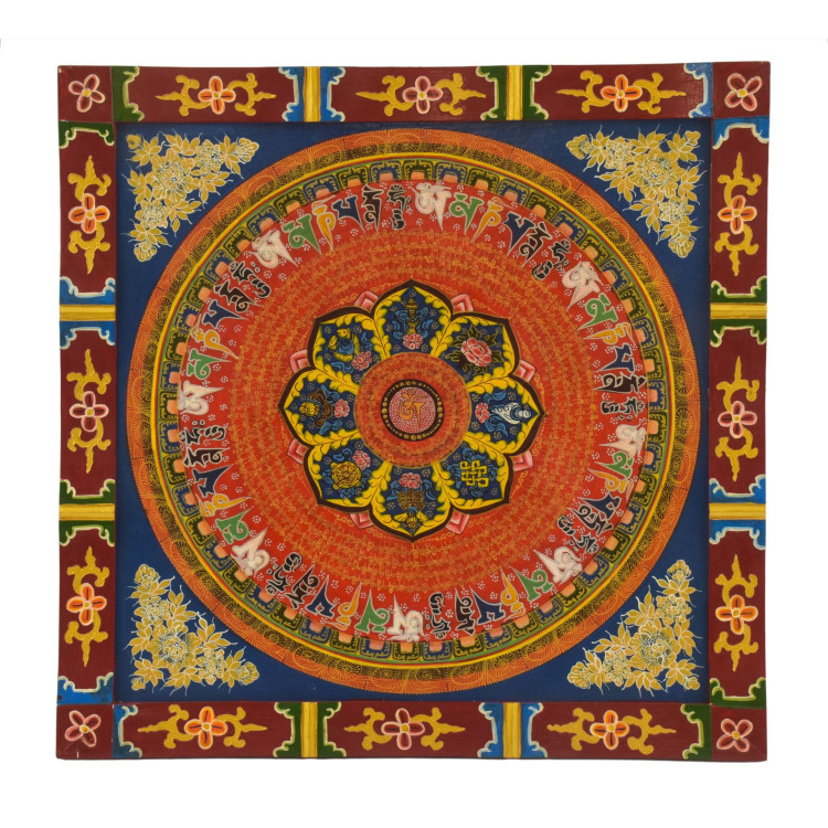 Astamangal mandala, ručně malovaný obraz, 58x58cm