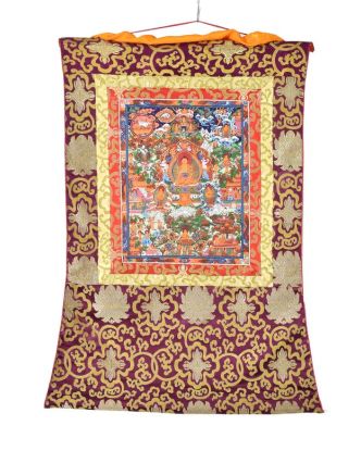 Tanka, život Buddhy, fialový brokát, 55x82cm