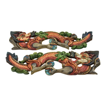 Dřevěná dekorace, "Dva draci", 2ks, ručně malovaní, 53x16cm