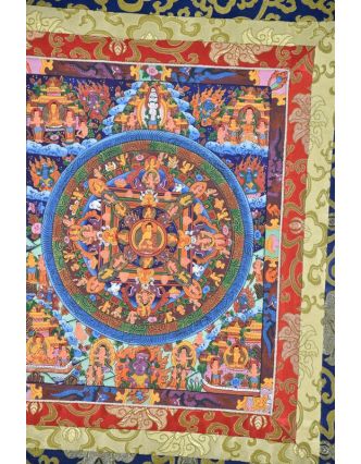 Tanka, Buddha Mandala, modrý brokát, 55x82cm