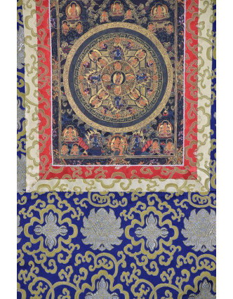 Tanka, Buddha Mandala, modrý brokát, 55x82cm