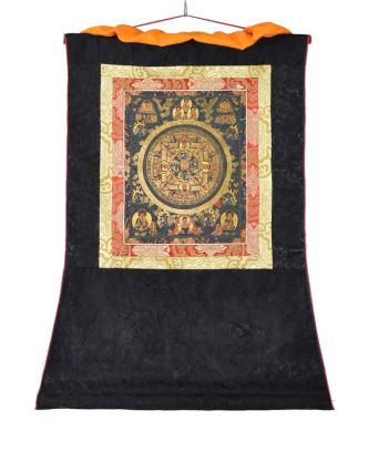 Tanka, Buddha Mandala, černý brokát, 55x82cm