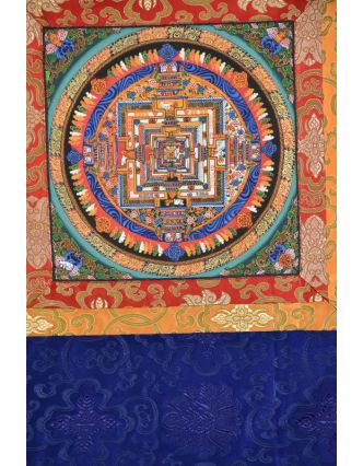 Tanka, Kalachakra Mandala, černý brokát, 55x82cm