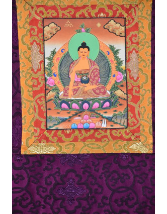 Tanka, Buddha Shakjamuni, fialový brokát, 45x70cm