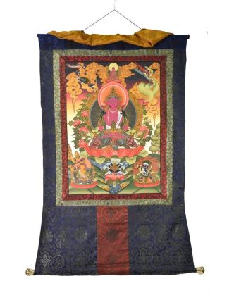 Tanka, Buddha Amitajus, tmavě modrý brokát, 76x120cm