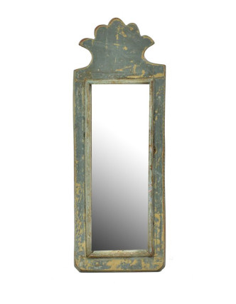 Zrcadlo v rámu z antik dřeva, tyrkysové, 14x38x3cm
