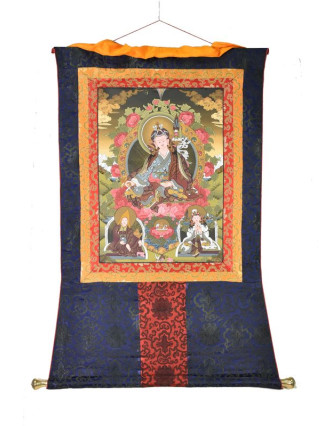 Tanka, Guru Rinpoče, tmavě modrý brokát, 76x120cm