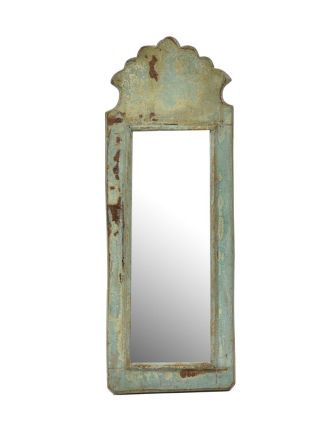 Zrcadlo v rámu z antik dřeva, tyrkysové, 16x43x3cm