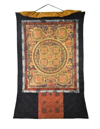 Tanka, Buddha mandala, černý brokát, 93x148cm