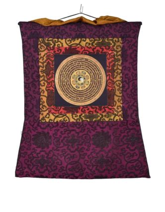 Tanka, Mandala, uprostřed Astamangal, fialový brokát, 49x65cm