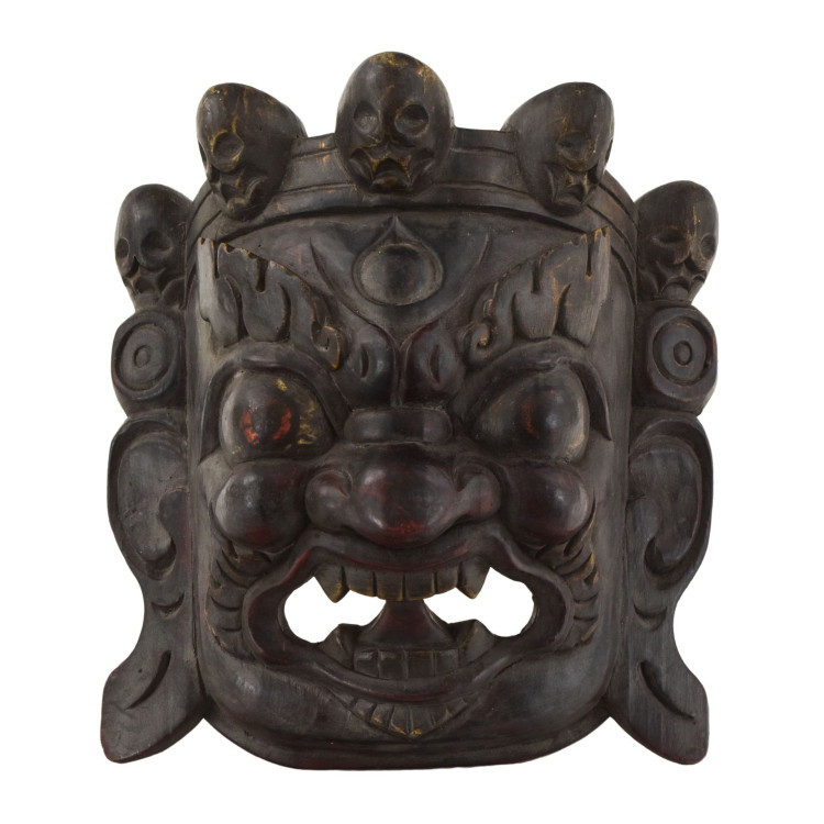 Dřevěná maska, Bhairab, ručně malovaný, antik patina, 25cm