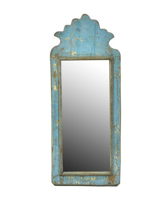 Zrcadlo v rámu z antik dřeva, tyrkysové, 18x44x3cm