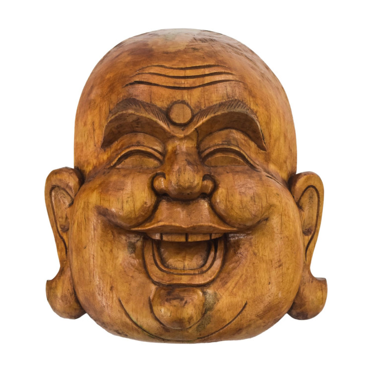 Dřevěná maska, smějící se Buddha, 22cm