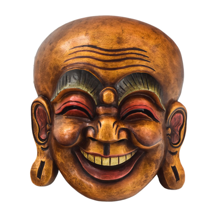Dřevěná maska, smějící se Buddha, ručně malovaný, 33cm