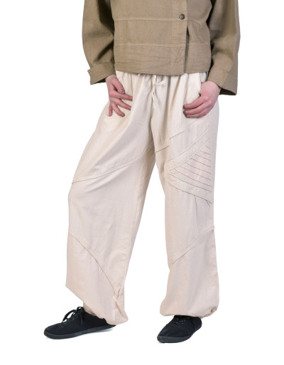 Unisex balonové kalhoty bavlněné, béžové, kapsy, guma a šňůrka v pase