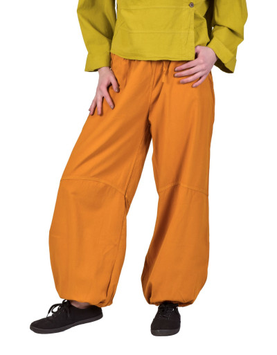 Unisex balonové kalhoty bavlněné hořčicově žluté, kapsy, guma a šňůrka v pase