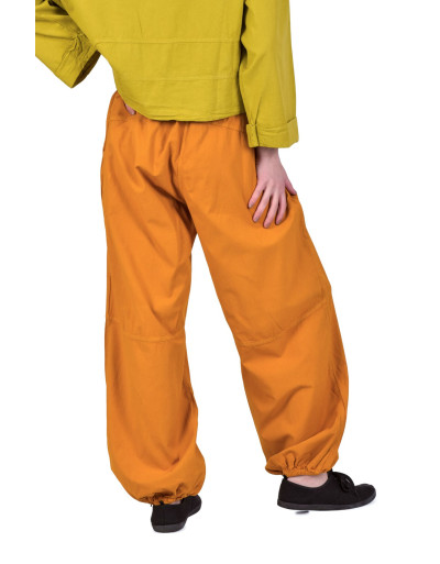 Unisex balonové kalhoty bavlněné hořčicově žluté, kapsy, guma a šňůrka v pase