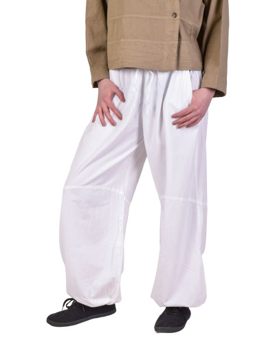 Unisex balonové kalhoty bavlněné, bílé, kapsy, guma a šňůrka v pase