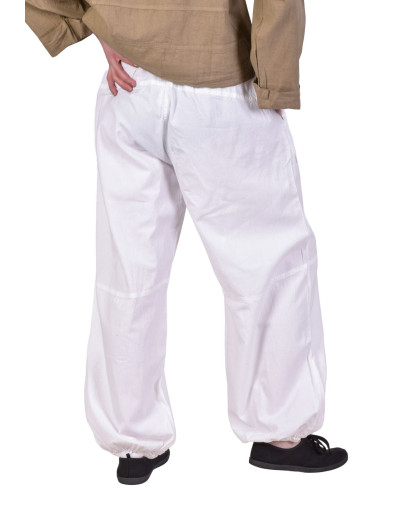 Unisex balonové kalhoty bavlněné, bílé, kapsy, guma a šňůrka v pase