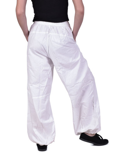 Unisex balonové kalhoty bavlněné, bílé, kapsy, guma a šňůrka v pase