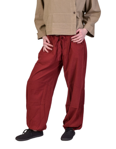 Unisex balonové kalhoty bavlněné, vínové, kapsy, guma a šňůrka v pase