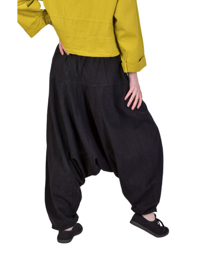 Turecké černé kalhoty, unisex, kapsy, šňůrka a guma v pase