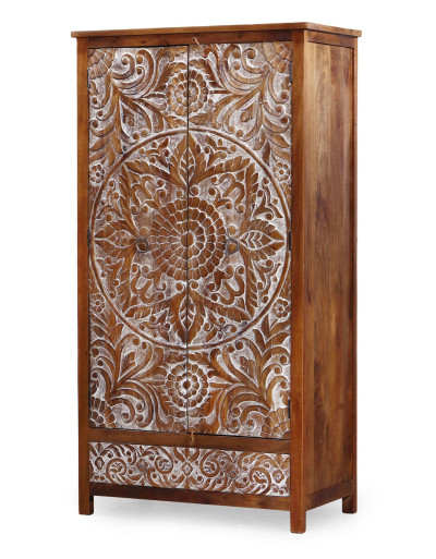 Vyřezávaná skříň z mangového dřeva, ruční práce, 110x60x210cm